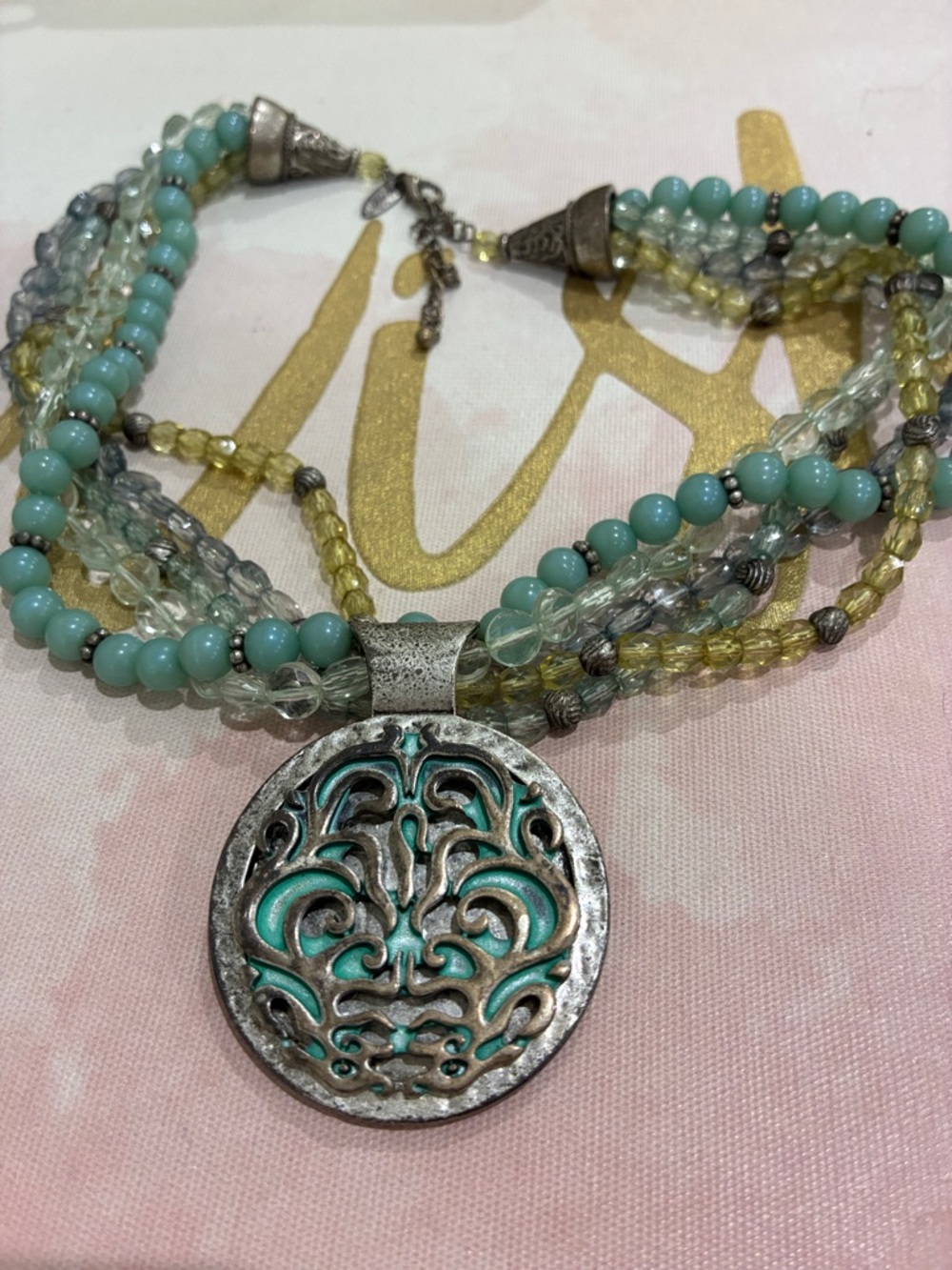 Boho Turquoise Multi-Strand Pendant Necklace - Unbranded